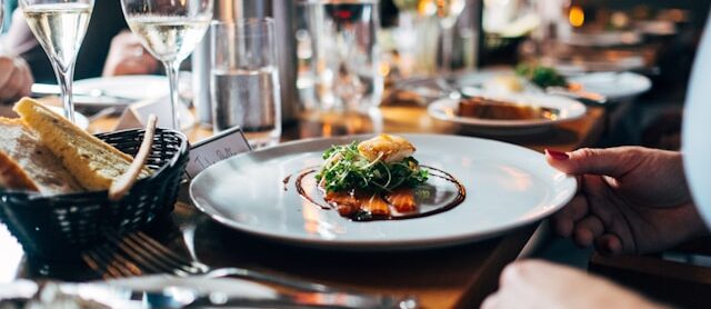 Upscale restaurant dining experience showcasing hospitality and guest experience marketing.