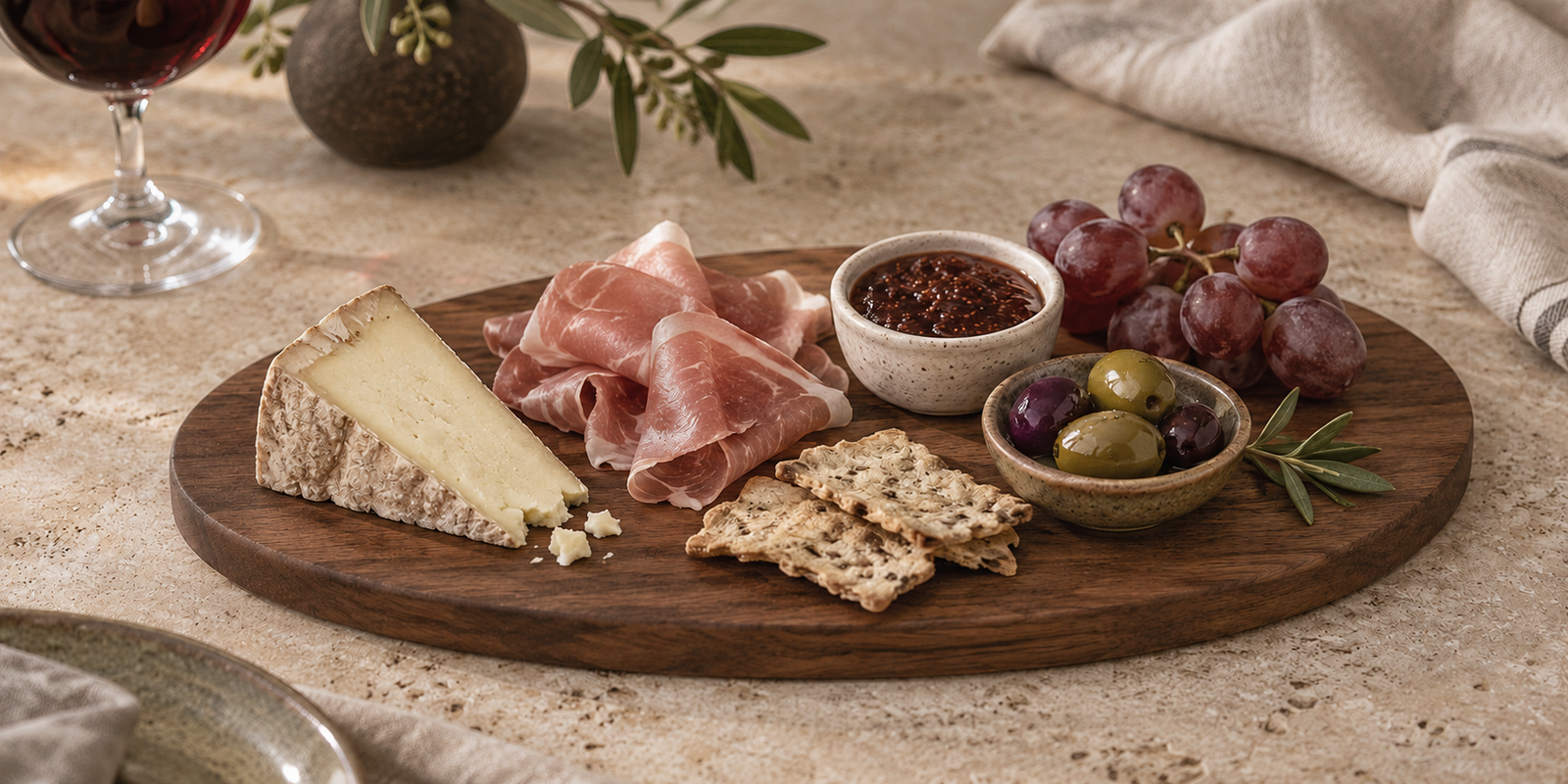 Small Board & Vine charcuterie board with artisan cheese, cured meats, fruit and crackers