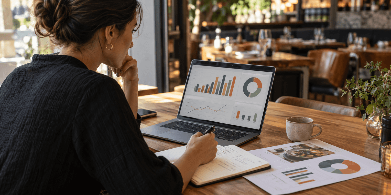 Hospitality marketer reviewing campaign performance and customer insights