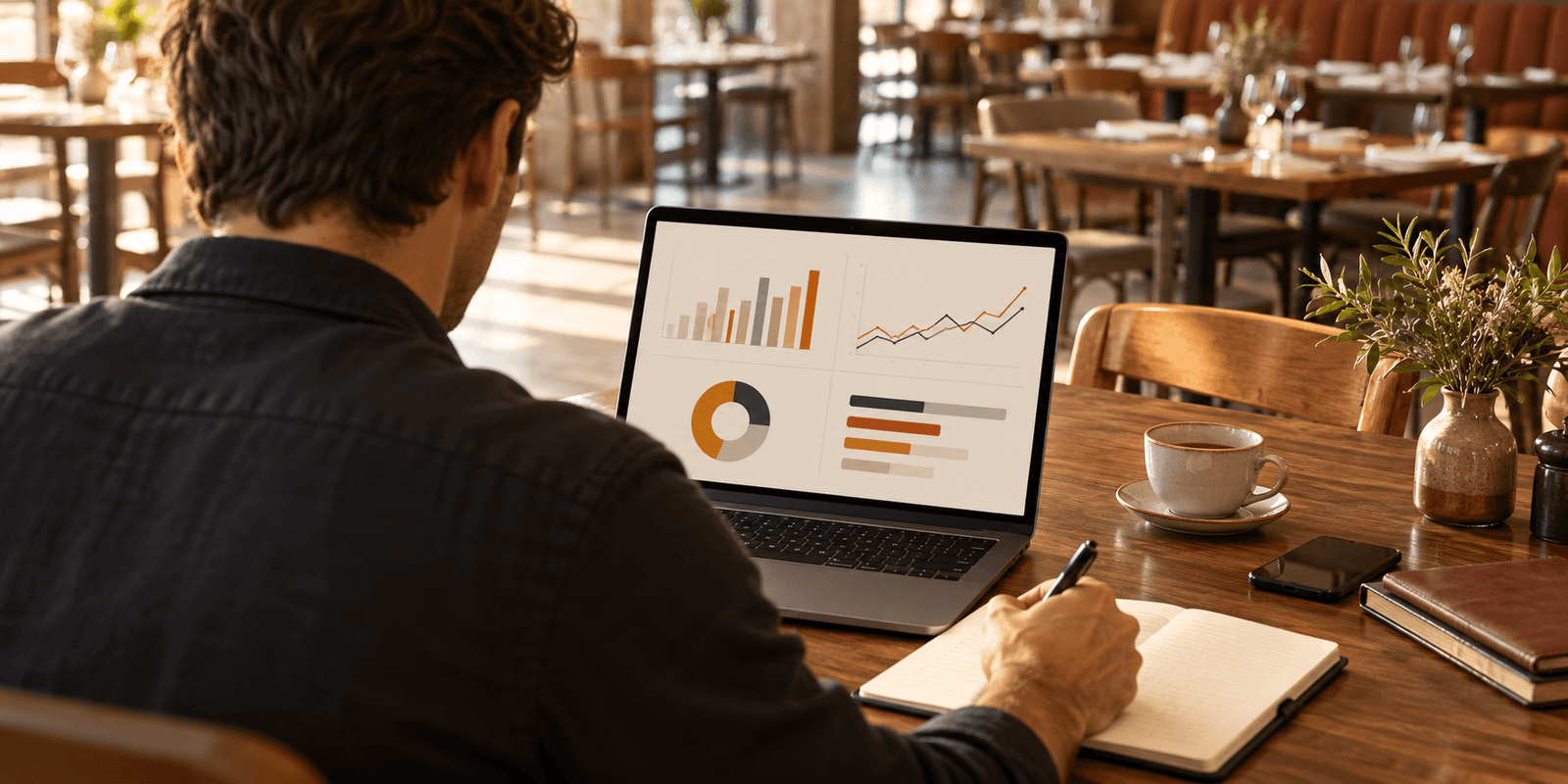 Marketer reviewing restaurant campaign performance and recording insights