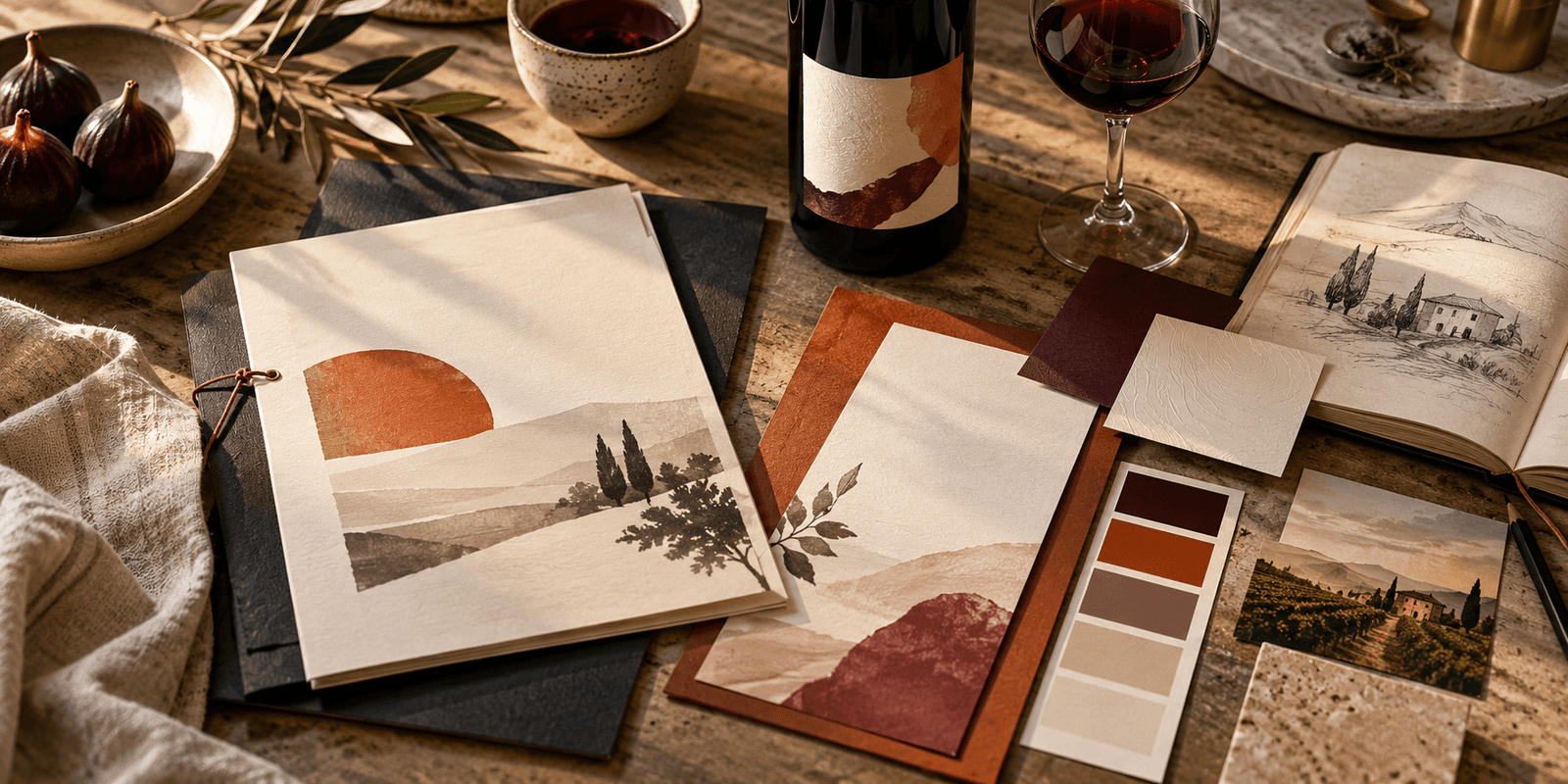 Brand identity concepts and visual materials created for a winery