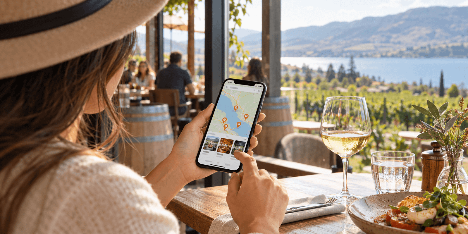 Guest discovering local restaurants and wineries through an online map